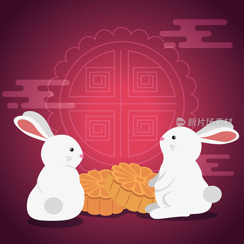 happy rabbits together with flower cookie